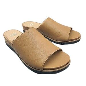 Eileen Fisher sandals Koha tan Brown Leather low Wedge Slide sz 10 NEW